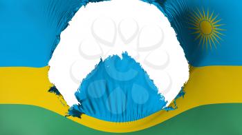 Big hole in Rwanda flag, white background, 3d rendering