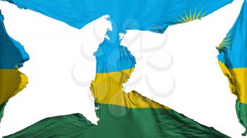 Destroyed Rwanda flag, white background, 3d rendering
