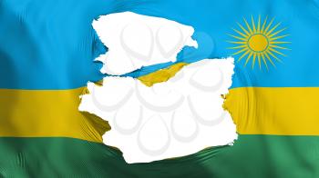Tattered Rwanda flag, white background, 3d rendering