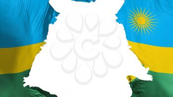 Rwanda flag ripped apart, white background, 3d rendering