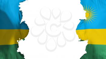 Blasted Rwanda flag, against white background, 3d rendering