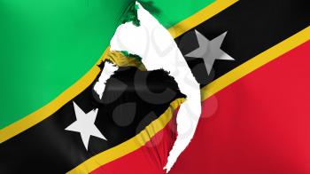 Damaged Saint Kitts and Nevis flag, white background, 3d rendering
