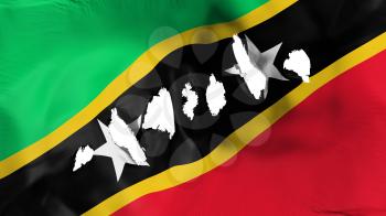 Saint Kitts and Nevis flag perforated, bullet holes, white background, 3d rendering