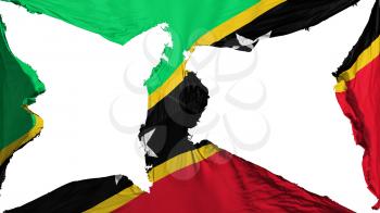 Destroyed Saint Kitts and Nevis flag, white background, 3d rendering