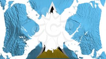 Saint Lucia torn flag fluttering in the wind, over white background, 3d rendering