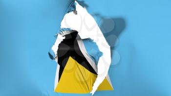 Damaged Saint Lucia flag, white background, 3d rendering