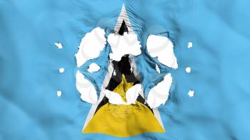 Holes in Saint Lucia flag, white background, 3d rendering