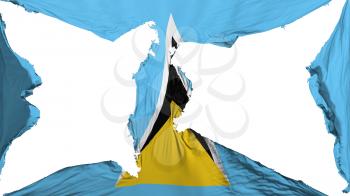 Destroyed Saint Lucia flag, white background, 3d rendering