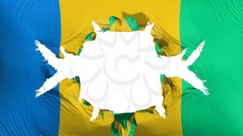 Saint Vincent and Grenadines flag with a big hole, white background, 3d rendering