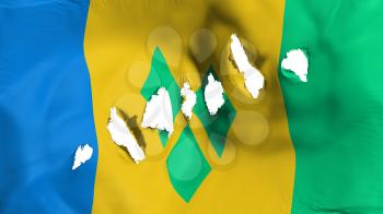 Saint Vincent and Grenadines flag perforated, bullet holes, white background, 3d rendering