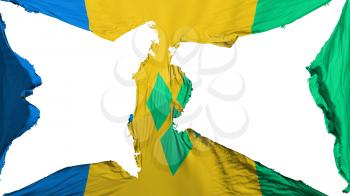 Destroyed Saint Vincent and Grenadines flag, white background, 3d rendering