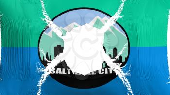 Salt Lake city city, capital of Utah state flag with a hole, white background, 3d rendering