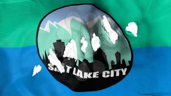Salt Lake city city, capital of Utah state flag perforated, bullet holes, white background, 3d rendering