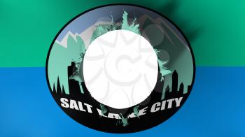 Hole cut in the flag of Salt Lake city city, capital of Utah state, white background, 3d rendering