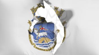 Damaged San Juan city, capital of Puerto Rico state flag, white background, 3d rendering