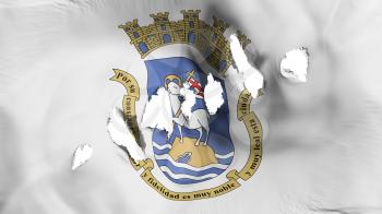 San Juan city, capital of Puerto Rico state flag perforated, bullet holes, white background, 3d rendering