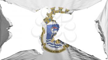 Destroyed San Juan city, capital of Puerto Rico state flag, white background, 3d rendering