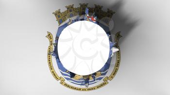 Hole cut in the flag of San Juan city, capital of Puerto Rico state, white background, 3d rendering