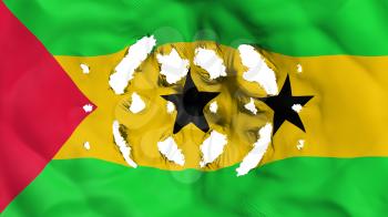 Sao Tome and Principe flag with a small holes, white background, 3d rendering