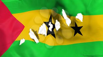 Sao Tome and Principe flag perforated, bullet holes, white background, 3d rendering