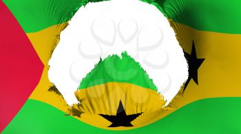 Big hole in Sao Tome and Principe flag, white background, 3d rendering