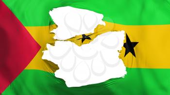 Tattered Sao Tome and Principe flag, white background, 3d rendering