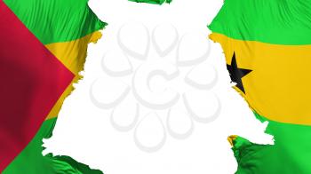 Sao Tome and Principe flag ripped apart, white background, 3d rendering