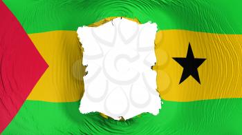 Square hole in the Sao Tome and Principe flag, white background, 3d rendering