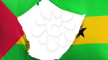Cracked Sao Tome and Principe flag, white background, 3d rendering
