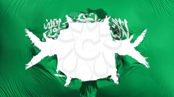 Saudi Arabia flag with a big hole, white background, 3d rendering