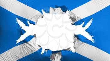 Scotland flag with a big hole, white background, 3d rendering