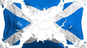Scotland torn flag fluttering in the wind, over white background, 3d rendering