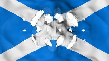 Scotland flag with a small holes, white background, 3d rendering