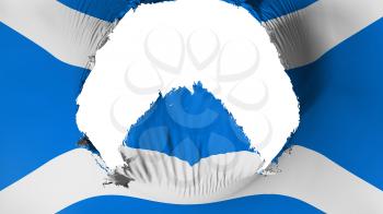 Big hole in Scotland flag, white background, 3d rendering