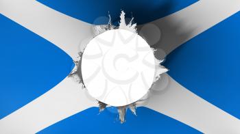 Hole cut in the flag of Scotland, white background, 3d rendering
