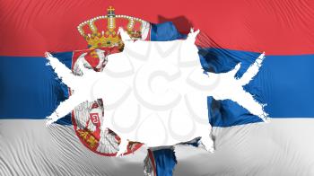 Serbia flag with a big hole, white background, 3d rendering