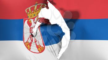 Damaged Serbia flag, white background, 3d rendering