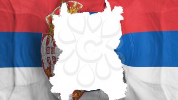 Ripped Serbia flying flag, over white background, 3d rendering