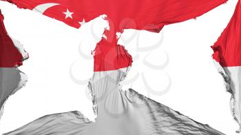 Destroyed Singapore flag, white background, 3d rendering