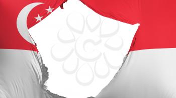 Cracked Singapore flag, white background, 3d rendering