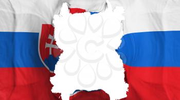 Ripped Slovakia flying flag, over white background, 3d rendering