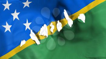 Solomon Islands flag perforated, bullet holes, white background, 3d rendering
