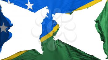 Destroyed Solomon Islands flag, white background, 3d rendering