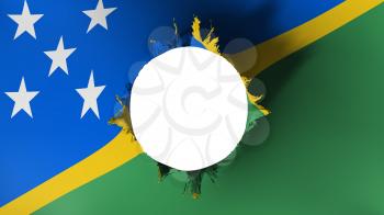 Hole cut in the flag of Solomon Islands, white background, 3d rendering
