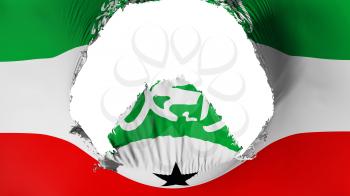 Big hole in Somaliland flag, white background, 3d rendering