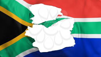 Tattered South Africa flag, white background, 3d rendering