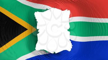 Square hole in the South Africa flag, white background, 3d rendering
