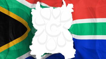 Ripped South Africa flying flag, over white background, 3d rendering