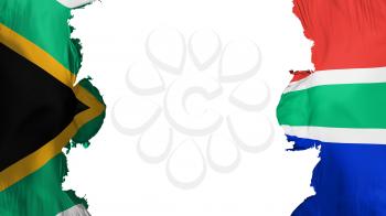 Blasted South Africa flag, against white background, 3d rendering
