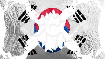 South Korea torn flag fluttering in the wind, over white background, 3d rendering